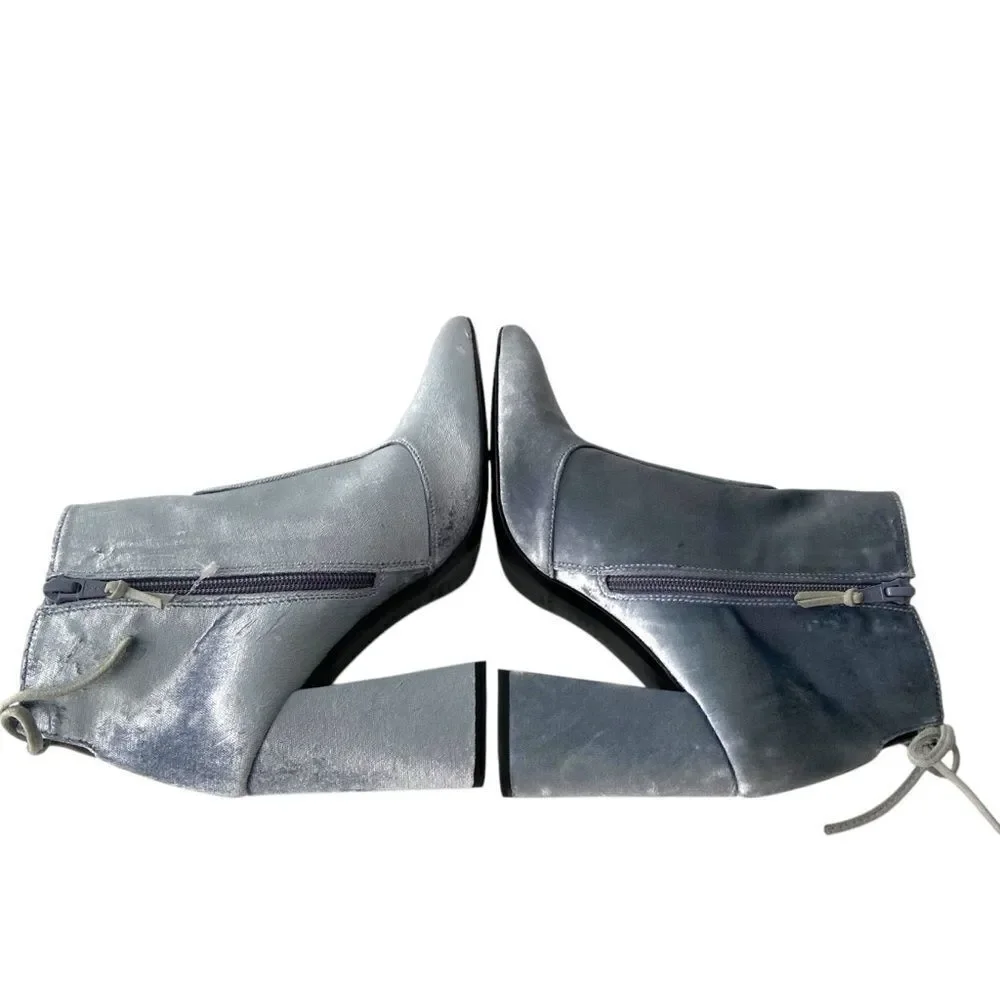Stuart Weitzman Grandy Silver Bluish Steel Pane Velvet Ankle Boots Size 6.5M
